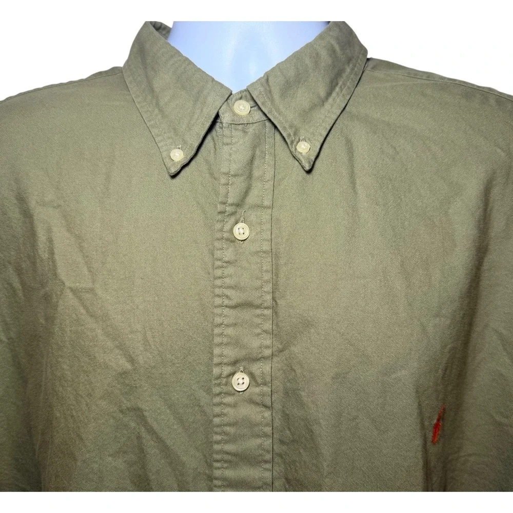 Polo Ralph Lauren Mens 2XB Big & Tall Olive Green Cotton Button Down Shirt Pony